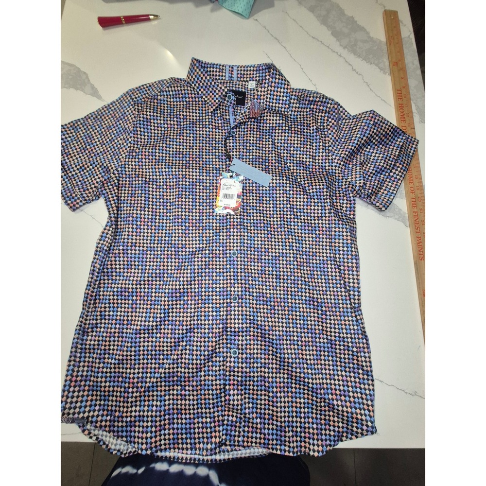 Robert Graham Finnegan Multi Color Diamond Print Shirt Tailored Fit Mens L New